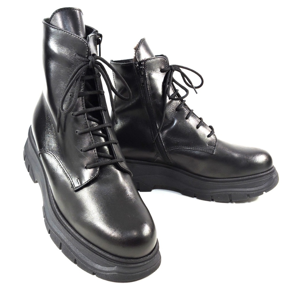 LUIGI TRAINI 🇮🇹 WOMEN'S BLACK SOFT LEATHER WINTER BOOTIE